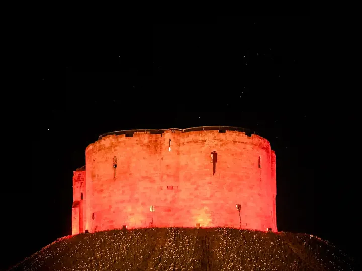 Clifford's Tower, York, lit at night