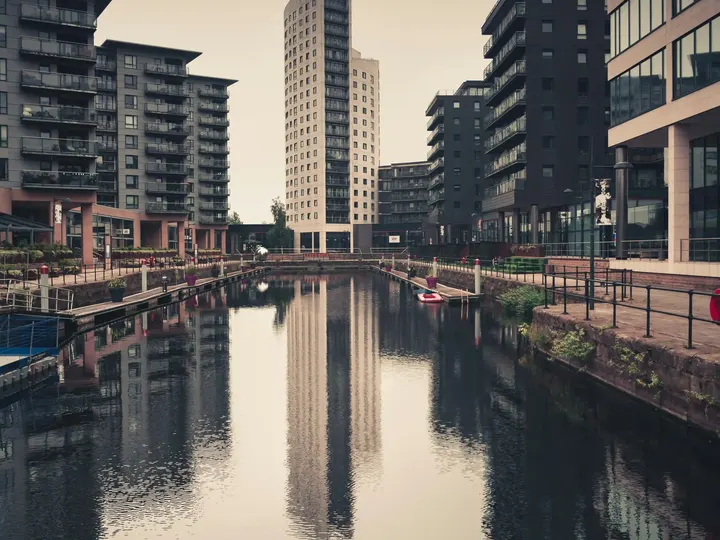Leeds waterfront at dusk