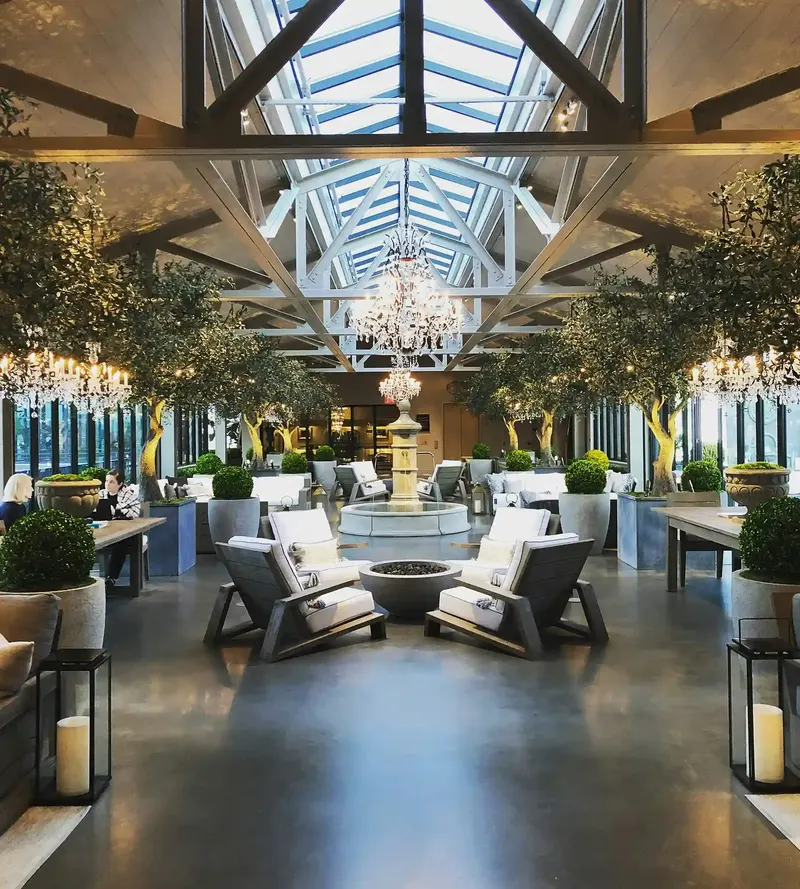 FPV drone flying through a hotel lounge