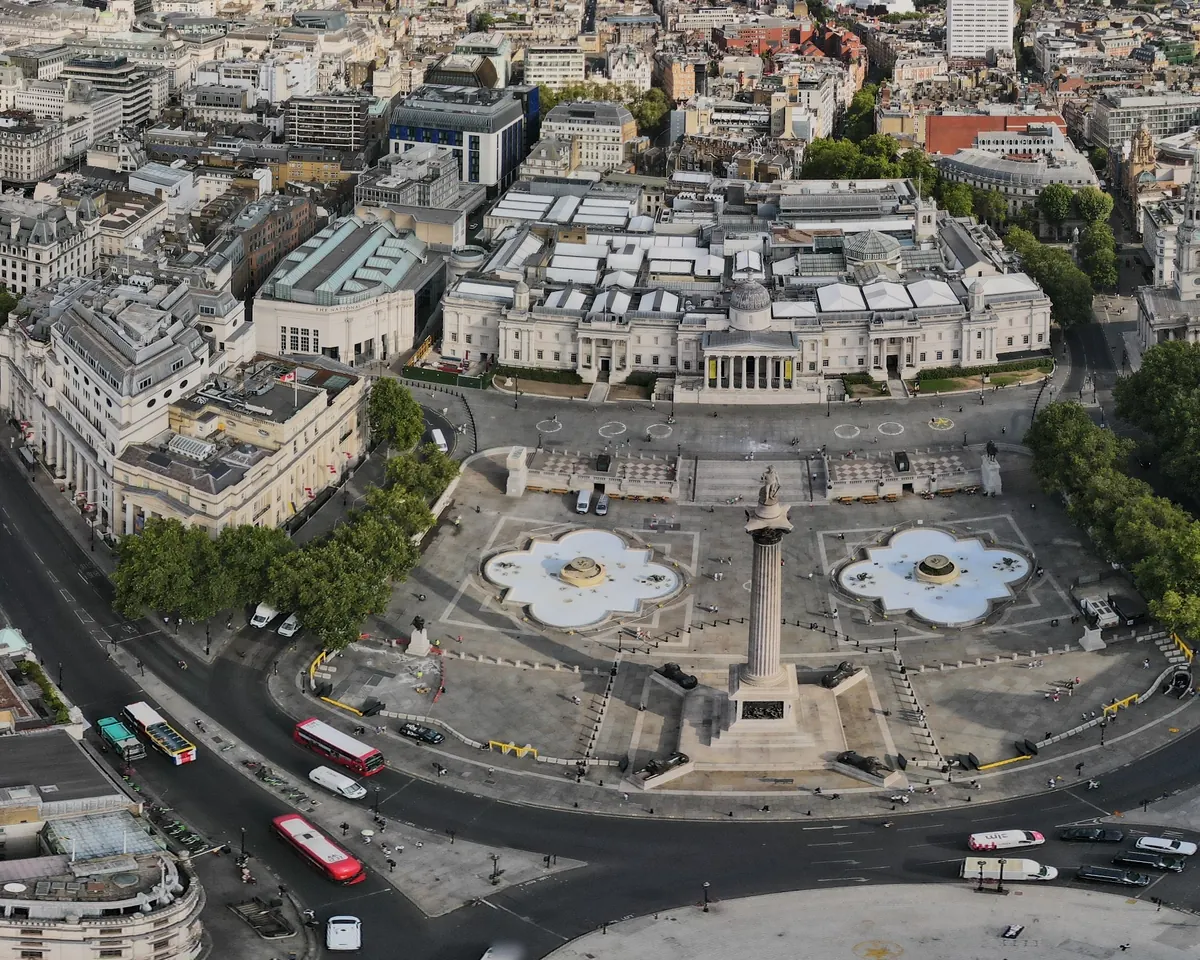Trafalgar Square and the National Gallery from above