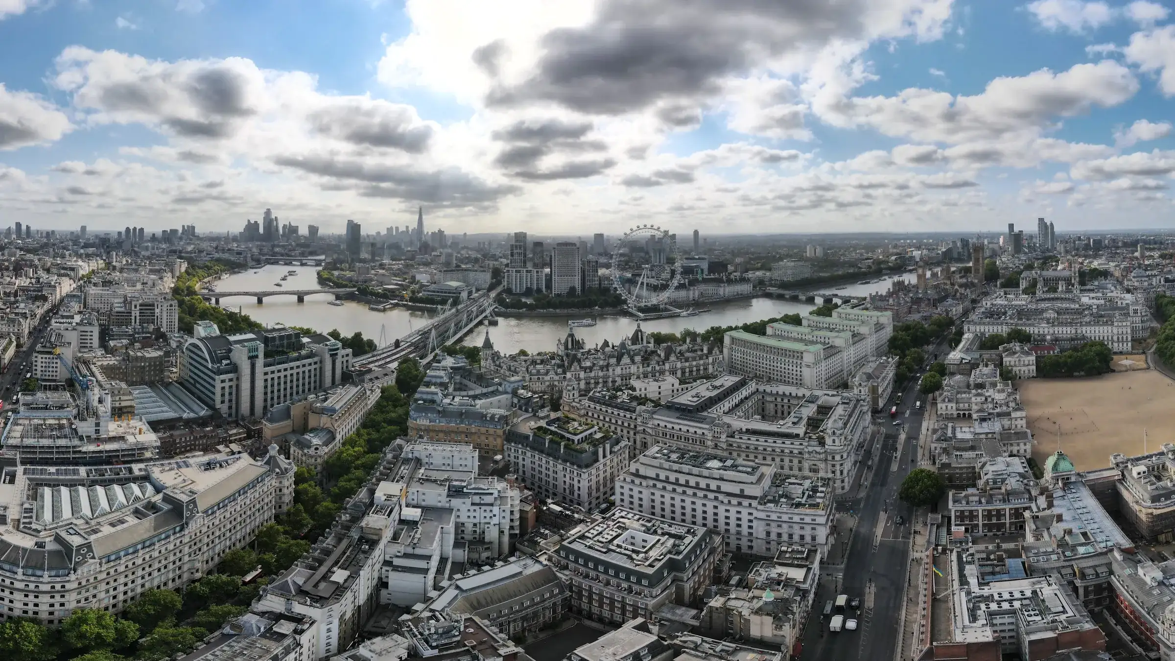 The River Thames and the City of London skyline from the air